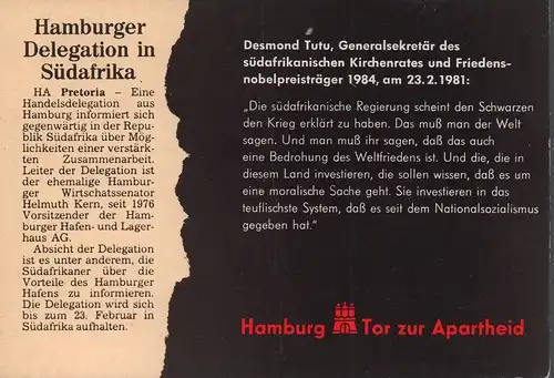 Postkarte "Hamburg: Tor zur Apardheit". 