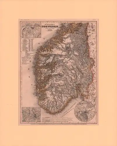 Südliches Norwegen nach Carpelan, 1849. Gezeichnet von Ltn. Renner. Grenzkolorierter Stahlstich (unter Direction von Kleinknecht) aus der Schweinfurter Geographischen Graviranstalt