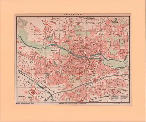 Nürnberg. Stadtplan im Maßstab 1: 14.000. Farbiger Holzstich