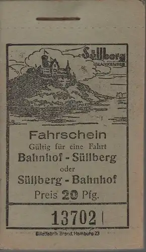 Fahrscheine "Bahnhof-Süllberg oder Süllberg-Bahnhof". Fahrkartenblock / Abreißblock. 