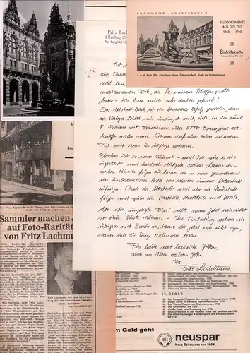 Lachmund, Fritz: Eigenhändiger Brief Fritz Lachmunds mit Dank für Lobesworte, dat. 7.1.1969. Schwarzer Kugelschreiber mit Unterschrift und gestempelter Absenderadresse. 