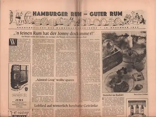 Hamburger Rum - guter Rum. Sonderbeilage der Tageszeitung "Hamburger Anzeiger", 13. Dezember 1952. 