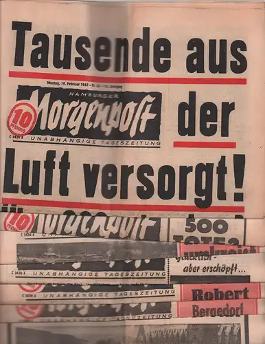 Die große Flut in Hamburg im Februar 1962. Konvolut von 7 Ausgaben der HAMBURGER MORGENPOST. Unabhängige Tageszeitung. 14. JG, Nr. 42 46 und 48 49.. 