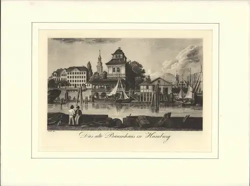 Das alte Baumhaus in Hamburg. Tiefdruck nach einem alten Kupferstich aus dem 19. Jahrhundert von Radl