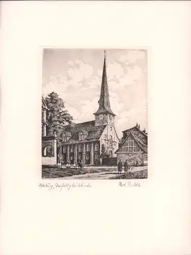 Dreifaltigkeitskirche, Hamburg-Harburg. Einfarbige Original-Radierung, Adler, Richard