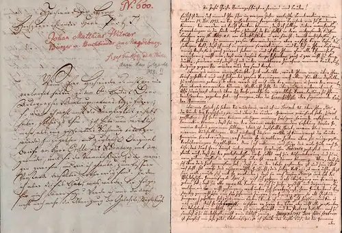Wilker, Johan Matthias [Wilcker, Johann Matthias], Buchbinder, Autor, Liederdichter (1734-1794): Eigenh. Brief mit Unterschr. Mit einer Beilage. 