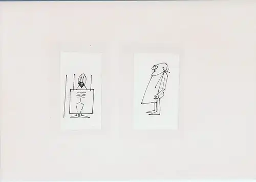 Karikaturzeichnung ohne Titel aus einer kleinen Doodle-Folge: Zwei Patienten. 2 Original-Federzeichnungen, Tusche auf Papier, Flora, Paul (1922-2009)