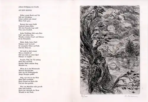 Kaltnadelradierung zu Goethes Gedicht "An den Mond". Beilage zu "Illustration 63", Heft 4. Signiert ("Ackermann") u. numeriert, Ackermann, Helmut (1936-2017),