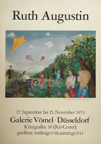 Ausstellungsplakat Ruth Augustin. 27. September bis 15. November 1973. Galerie Vömel, Düsseldorf, Königsallee 30, Augustin, Ruth