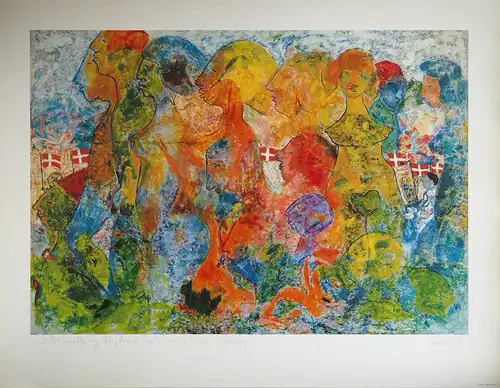 Farboffset-Druck, ohne Titel [Prozession mit Danebrogs], Visholm, Henning