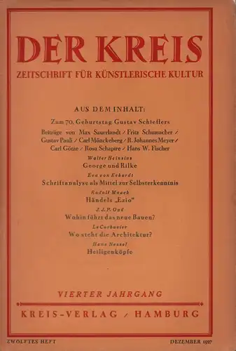 Der Kreis. Zeitschrift für künstlerische Kultur. JG 4, HEFT 12 | Dezember 1927. (Hrsg. von Ludwig Benninghoff u. Wilhelm Postulart). 