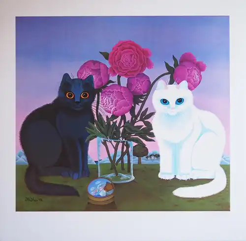 Philipp und Minz mit Bauernrosen. Katzenmalerei. Farboffsetdruck, Berger, Kathia