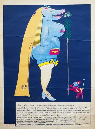 Die komisch-diplomatische Brautwerbung. Mischtechnik Farbsiebdruck über Offset, Schröder Sonnenstern, Friedrich