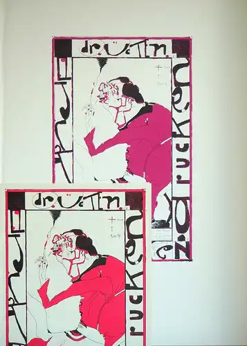 drücken - drucken. [Werbekunstdruck]. Farbserigraphie in Schwarz und Purpur, Janssen, Horst (1929-1995)