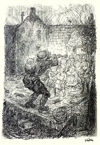 Rattenfänger. Federlithographie, gespritzt, auf weißem Bütten, Kubin, Alfred