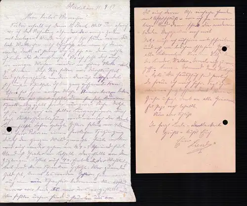 Unbekannte Schreiberin: 2 eigenh. Briefe aus dem Heidehaus. Mit Kopierstift beidseitig beschrieben, datiert u. signiert "Liesel". 