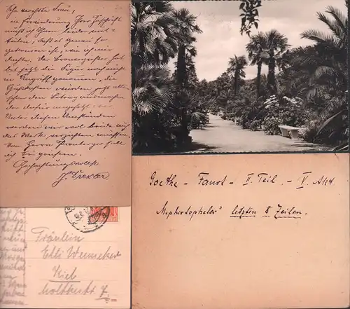 Drexler, Julius (1870-1927 ?), dt. Bildhauer: Handgeschriebene Postkarte mit Unterschrift, an "Frau D. Wennecker (sic!)" in Hamburg-Blankenese. 14 Zeilen in schwarzbrauner Tinte. In deutscher Kurrentschrift; die Anschrift in Blei in latein. Ausgangsschrif