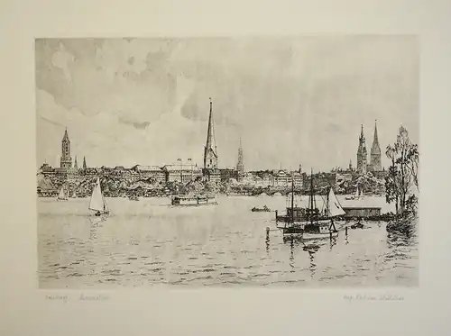 Außenalster in Hamburg [IV]. Einfarbige Original-Radierung, Mühlhan, Adolf