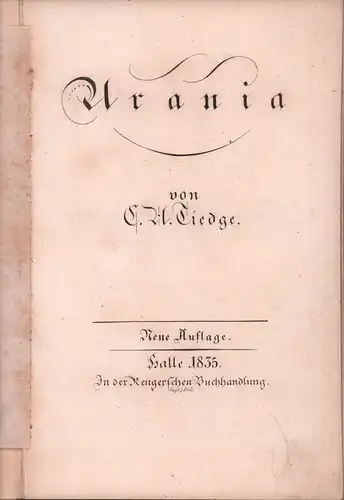 (Tiedge, C. A. [Christoph August]): Urania. (Ein Gedicht in sechs Gesängen). Neue Auflage. 