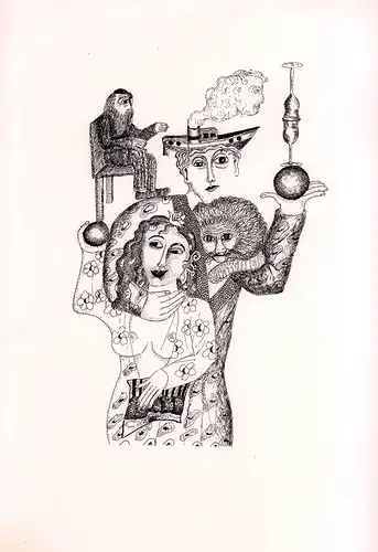 Die beiden Akrobaten wollen weg. Federzeichnung. Offset-Litho, Ungeheuer, Natascha