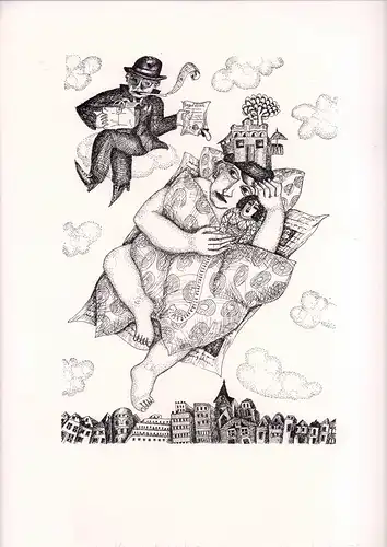 Man kann noch wegfliegen. Federzeichnung. Offset-Litho, Ungeheuer, Natascha