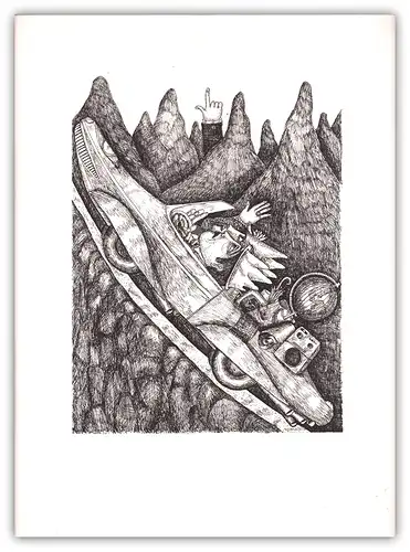 Hoch hinaus. Federzeichnung. Offset-Litho, Ungeheuer, Natascha