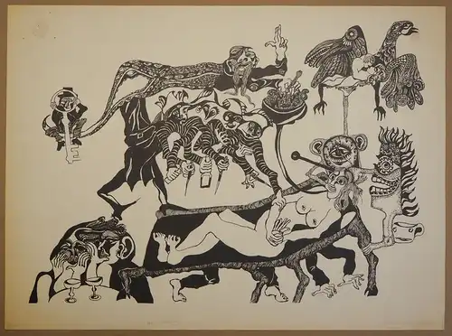 Die Kranke. Federzeichnung. Offset-Litho, Ungeheuer, Natascha