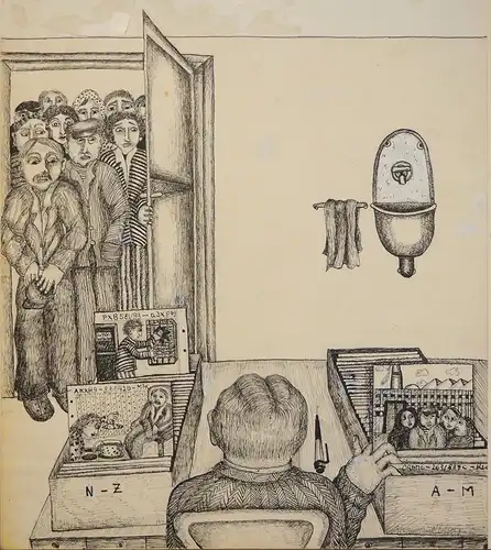 ALU (Arbeitslosenunterstützung). Original- Federzeichnung, Ungeheuer, Natascha