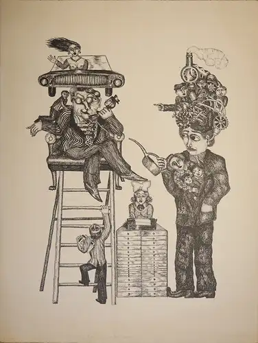 Der Boss muss geölt werden. Federzeichnung. Offset-Litho auf Büttenpapier, Ungeheuer, Natascha