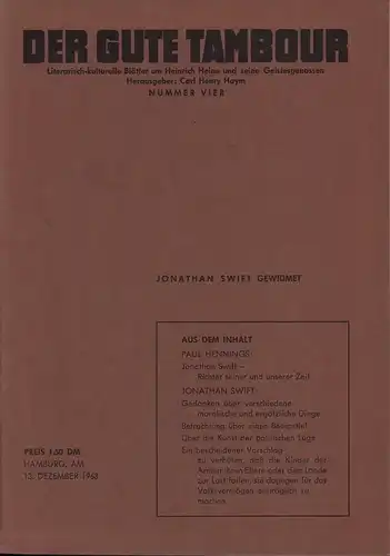 Der gute Tambour. Literarische Blätter um Heinrich Heine und seine Geistesgenossen. NUMMER 4: Jonathan Swig gewidmet. Hrsg. Carl Henry Hoym. 