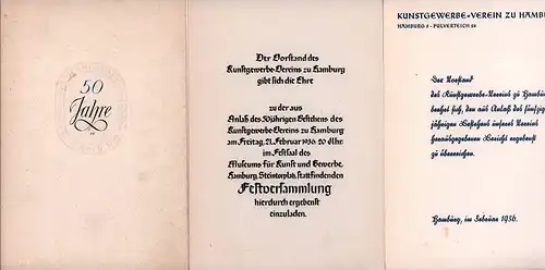 50 Jahre Kunstgewerbeverein zu Hamburg 1886-1936. Einladung zum 50jährigen Stiftungsfest des Kunstgewerbe Verein [sic] zu Hamburg. 