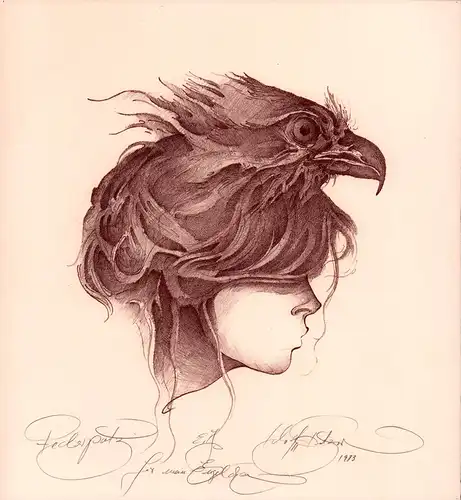 Federputz für mein Engelchen. Original-Lithographie