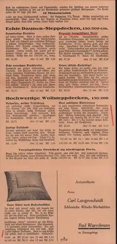 Firma Carl Langenscheidt, Schlesische Wäsche-Werkstätten. Antwortpostkarte. 