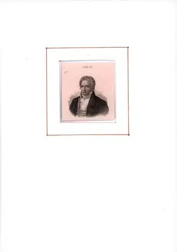 PORTRAIT Ludwig Tieck. (1773 Berlin - 1853 ebenda. Schriftsteller). Brustbild im Halbprofil. Stahlstich, Tieck, Ludwig