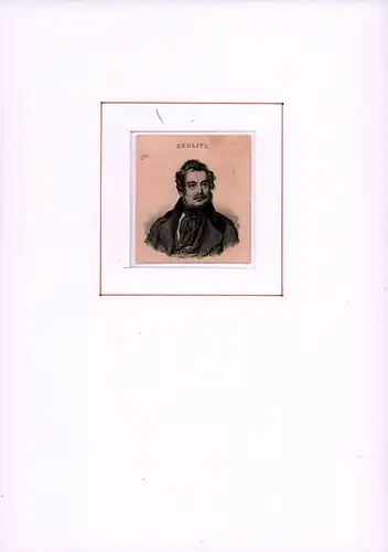PORTRAIT Joseph Christian von Zedlitz. Brustbild en face. Stahlstich, Zedlitz, [Joseph Christian von]