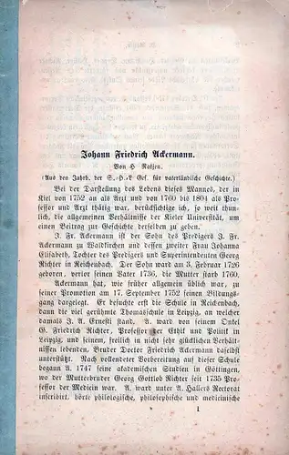 Ratjen, H: Johann Friedrich Ackermann. (Aus den Jahrb. der S.-H.-L Ges. für vaterländische Geschichte.). 