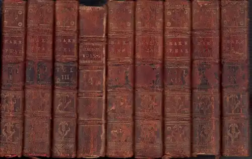 Shakespeare, William: The Works of Shakespear [sic]. In nine volumes, with a glossary. Carefully printed from the Oxford Edition in Quarto, 1744. 9 Bde. (= komplett). 