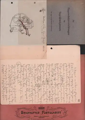 Stenzel, Georg: [1.] Die Fingerschutzvorrichtungen für Tiegeldruckpressen. [Dissertation]. - DABEI: [2.] Das hs. MANUSKRIPT zur Veröffentlichung in privatem Briefhefter "Fortschritt". 