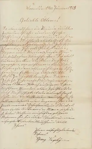 An meine theuersten Ältern zum Neujahrstag 1829. [Handschriftlicher Brief]. 