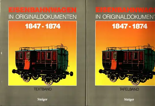 Eisenbahnwagen in Originaldokumenten. 1847-1874. Eine internationale Übersicht aus "Organ für die Fortschritte des Eisenbahnwesens in technischer Beziehung". Anmerkung zu diesem Band v. Manfred Berger. 2 Bde. (Textband und Tafelband = komplett). 