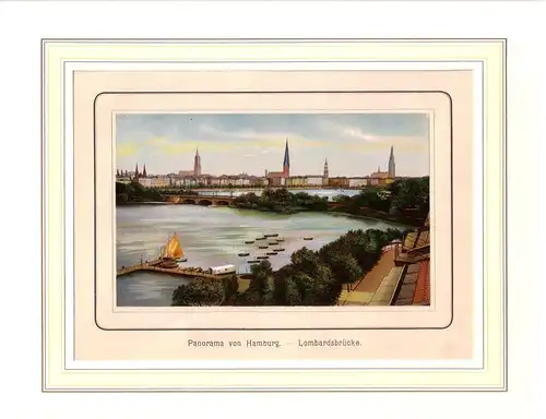 Panorama von Hamburg. - Lombardsbrücke. Aufgewalzte Chromolithographie