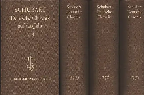 Schubart, Christian Friedrich Daniel (Hrsg.): Deutsche Chronik auf das Jahr 1774, 1775, 1775 und 1776. FAKSIMILE der Ausgabe Augsburg 1774. 4 Bde. (=  komplette Reihe Goethezeit). 