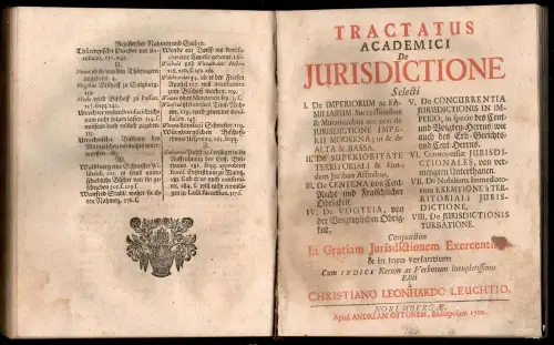 Sammelband von zwei alten Drucken um 1700. Tractatus Academici De Iurisdictione Selecti, Leucht, Christian Leonhard / Sagittarius, Caspar
