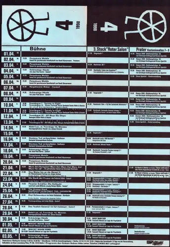 Perpetuum mobile. Kanon für geschlossene Gesellschaft. Mit Texten von P. Scheerbart und V. Chlebnikov. [Theaterspielplan/Monatsvorschau:] 4 / 1998, Häusermann, Ruedi