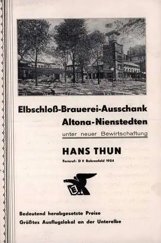 Elbschloß-Brauerei-Ausschank Altona-Nienstedten unter neuer Bewirtschaftung: Hans Thun. 