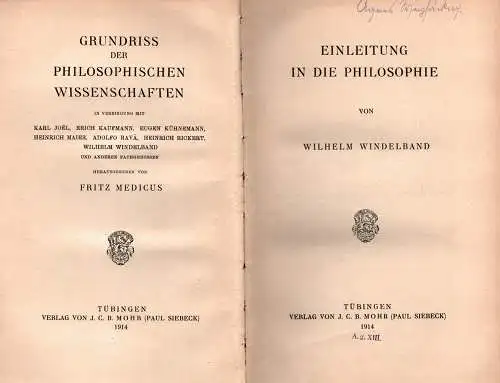 Windelband, Wilhelm: Einleitung in die Philosophie. 