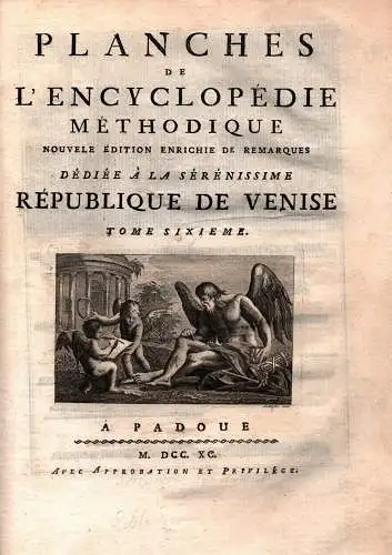 Planches de L' Encyclopédie Méthodique Nouvele Édition Enrichie de Remarques Dédiée À La Sérénissime République de Venise. TOME SIXIEME: Serrurerie [Schlosserhandwerk]. 