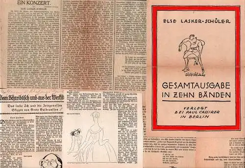 Lasker-Schüler, Else (1869-1945), 4 Ephemera: Ein Konzert. [Erstdruck]. Zeitungsausschnitt aus: "Berliner Tageblatt" Jg. 59, Nr. 157 (Abend-Ausgabe) vom 29. März 1930. (3 1/2 Spalten). 