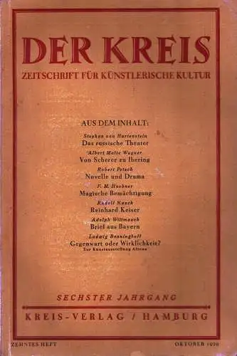 Der Kreis. Zeitschrift für künstlerische Kultur. JG 6, HEFT 10 | Oktober 1929. (Hrsg. von Ludwig Benninghoff u. Wilhelm Postulart). 