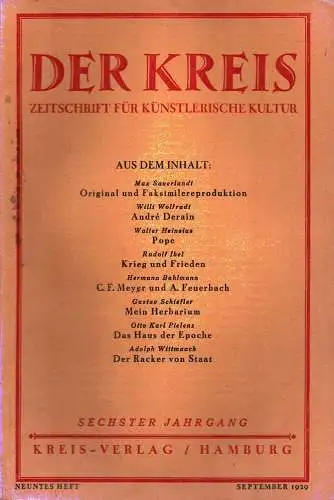 Der Kreis. Zeitschrift für künstlerische Kultur. JG 6, HEFT 9 | September 1929. (Hrsg. von Ludwig Benninghoff u. Wilhelm Postulart)